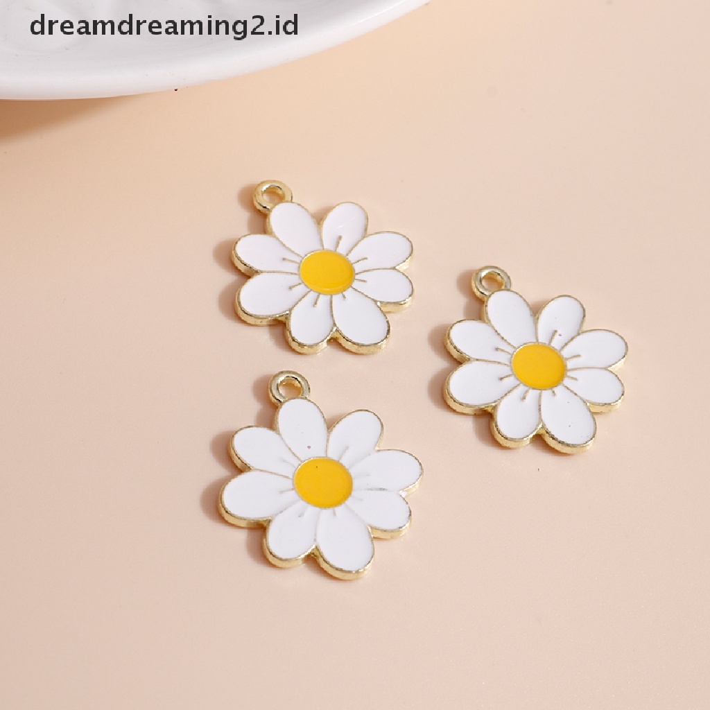 (hot) 10pcs Enamel Daisy Flower Ch Untuk Kalung Liontin Anting DIY Ch//