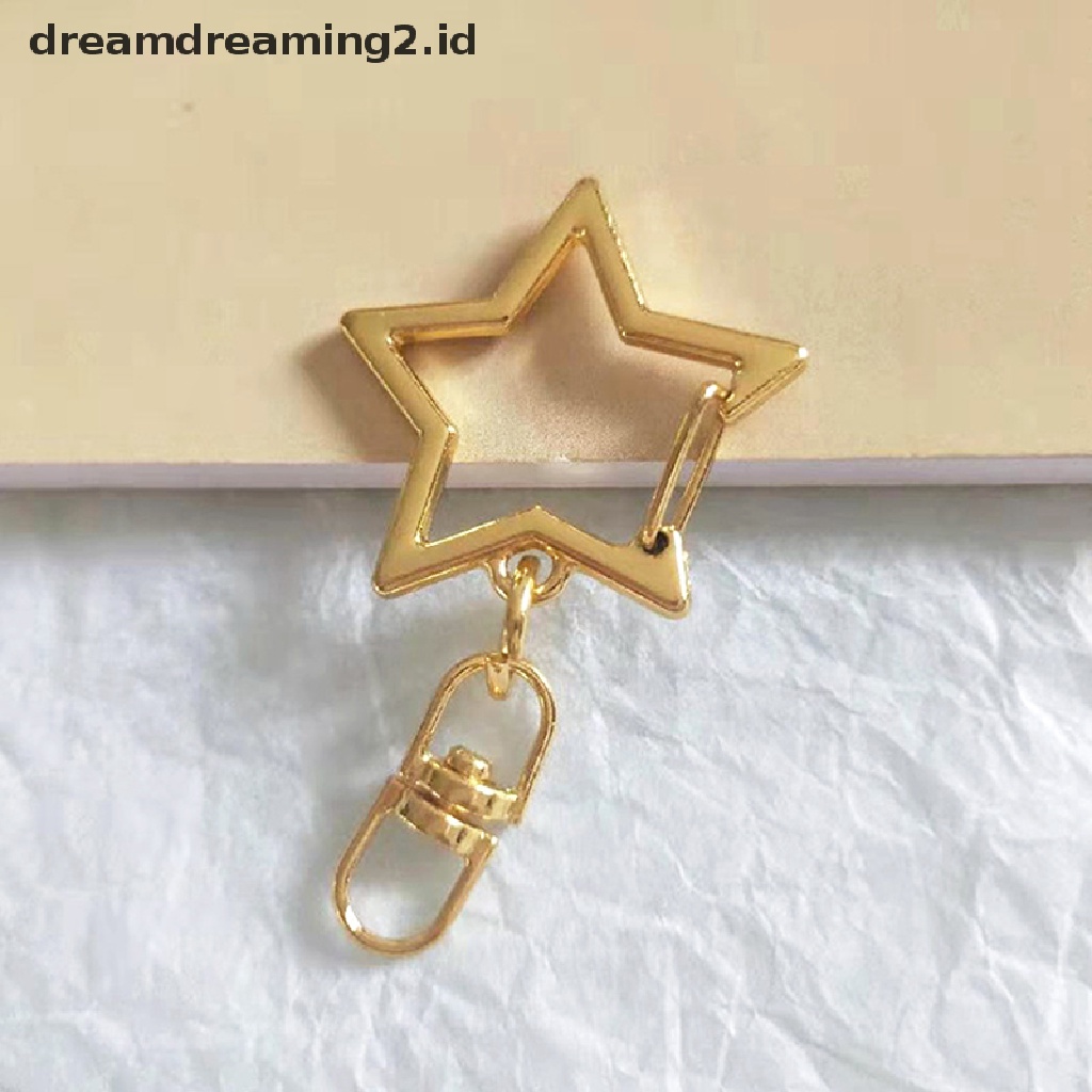 (hot) 10 Pcs Bintang Pentagram Berongga Gantungan Kunci Key Ring DIY Aksesoris Lobster Clasp//