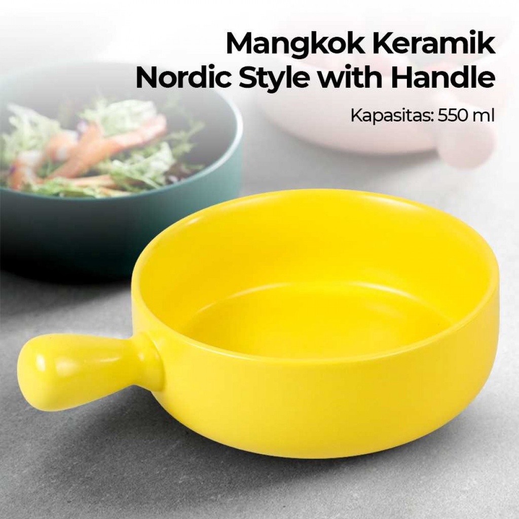 Mangkok Keramik Unik Minimalis Bowl Nordic Style With Handle 550ml