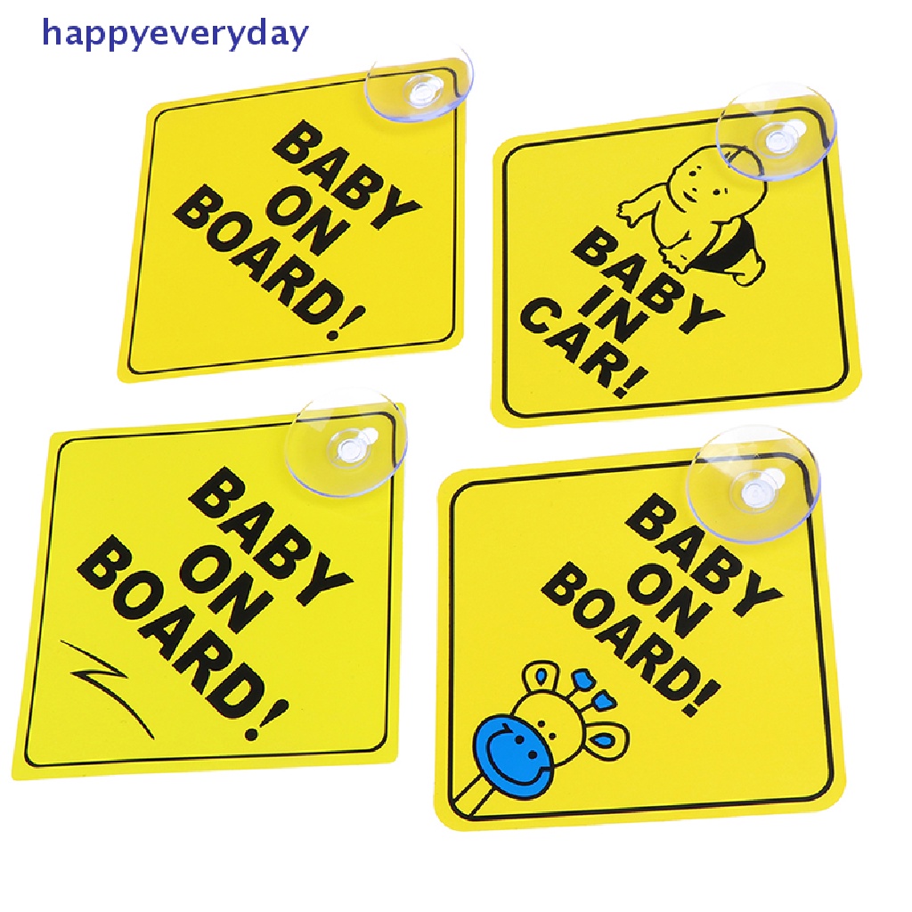 [happy] Baby On Board SAFETY Jendela Mobil Suction Cup Kuning Reflektif Warning Sign 12CM [ID]