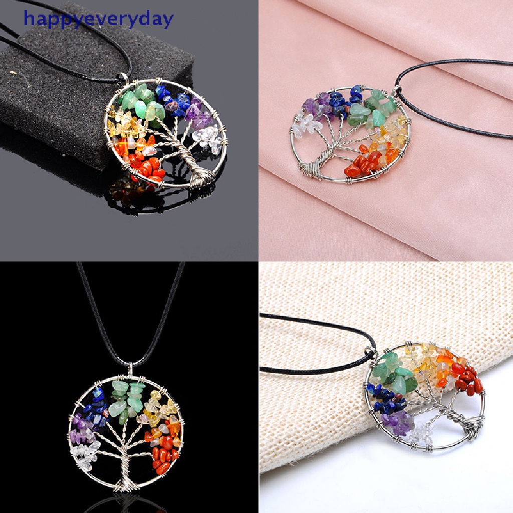 [happy] Kalung Liontin Pohon Kehidupan Panas Natural Crystal Gemstone 7 Chakra Healing [ID]