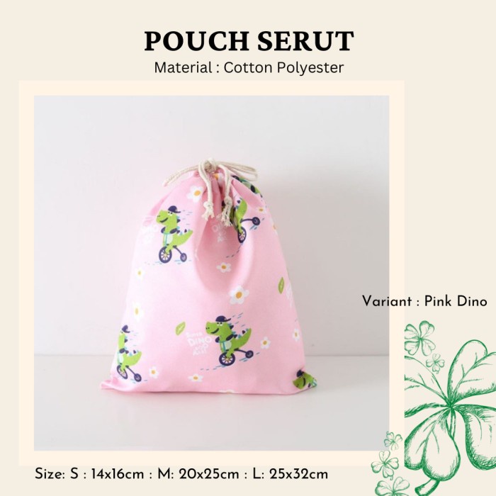 

CB Pouch Serut Katun Serbaguna/Pouch Hampers Hadiah/Kantong Souvenir - Pink Dino, S