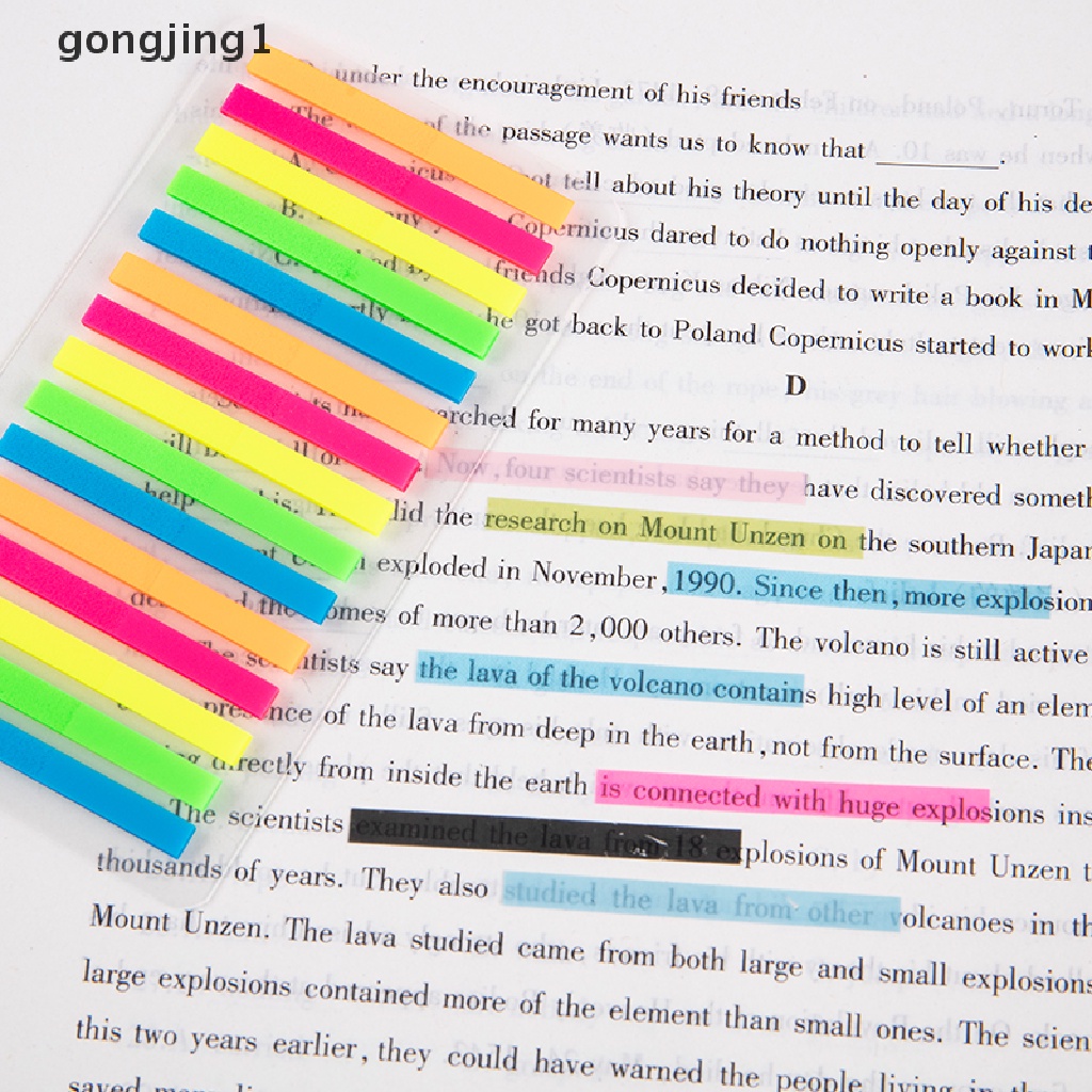 Ggg 300PCS Stiker Warna Transparan Neon Sticky Note Bendera Sangat Tipis Strip Sticker Writable Color Transparan Notes Strip Bendera Tab Tongkat Halaman Bendera ID