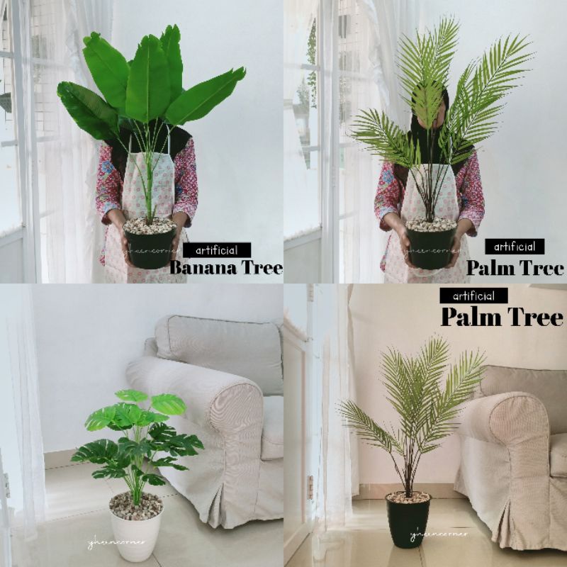 PROMO!!! Artificial Plants Monstera Palm Banana Fiddle Leaf Tree / Pohon Pisang / Pohon Palem / Pohon Ketapang Biola /  Monstera Artifisial Size Large