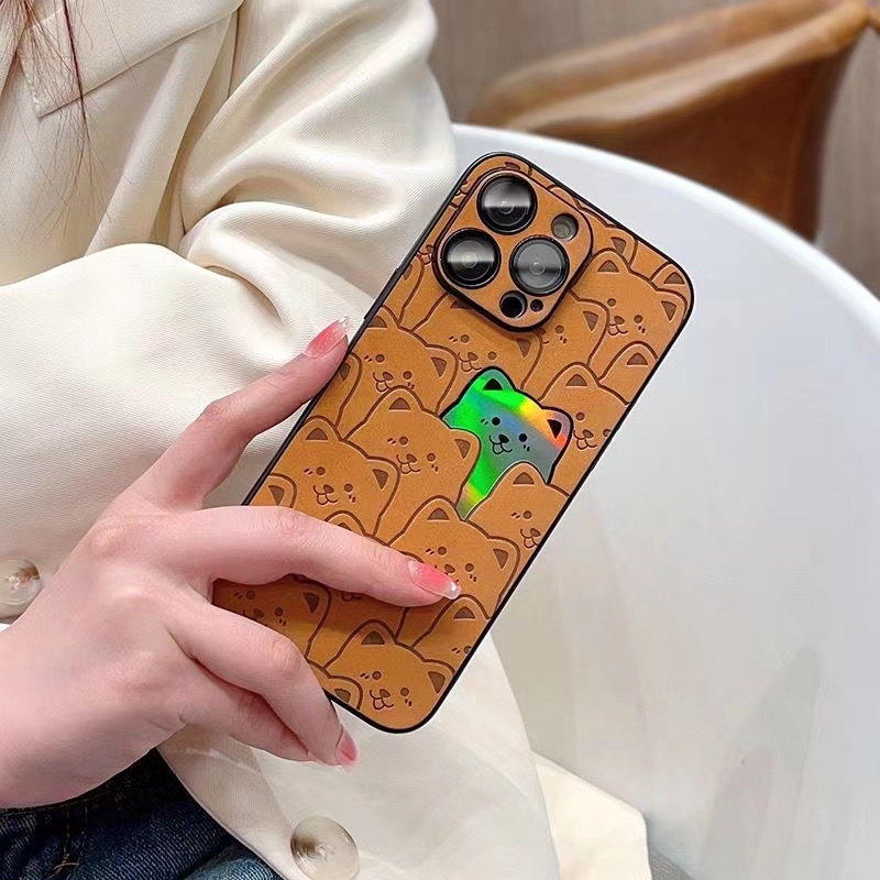 IPHONE Dilengkapi Dengan Lensa Sendiri Film Laser Bear Phone Case Iphone11 12 13 14 Pro Max Plus Sarung Case Shockproof