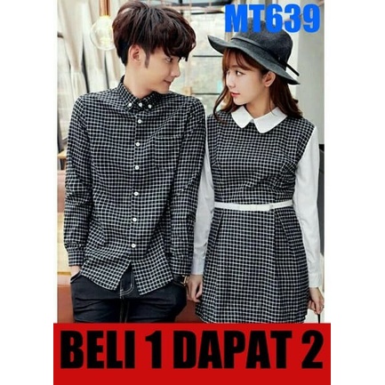 DRESS PASANGAN/DRESS COUPLE/BAJU COUPLE KEMEJA KOTAK MURAH KOREA - Hitam