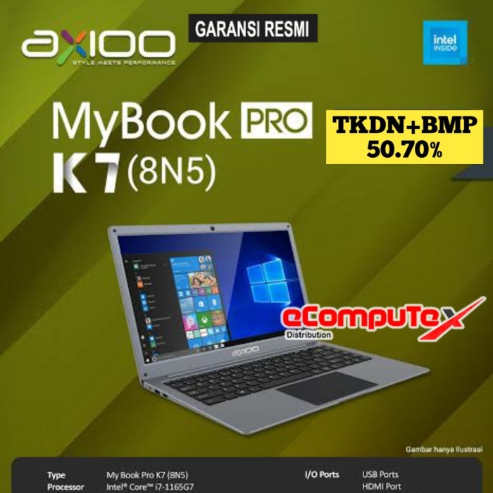 LAPTOP AXIOO MYBOOK PRO K7 (8N5-5) i7 8GB 512GB 14&quot;FHD IPS TKDN GARANSI RESMI