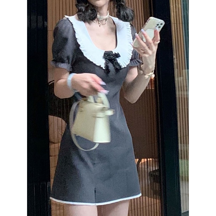 Red Rehat teh kecil gaya Prancis, keinginan murni, angin manis, pinggang manis, liburan A-line, gaun seksi kelas atas, temperamen musim panas wanita