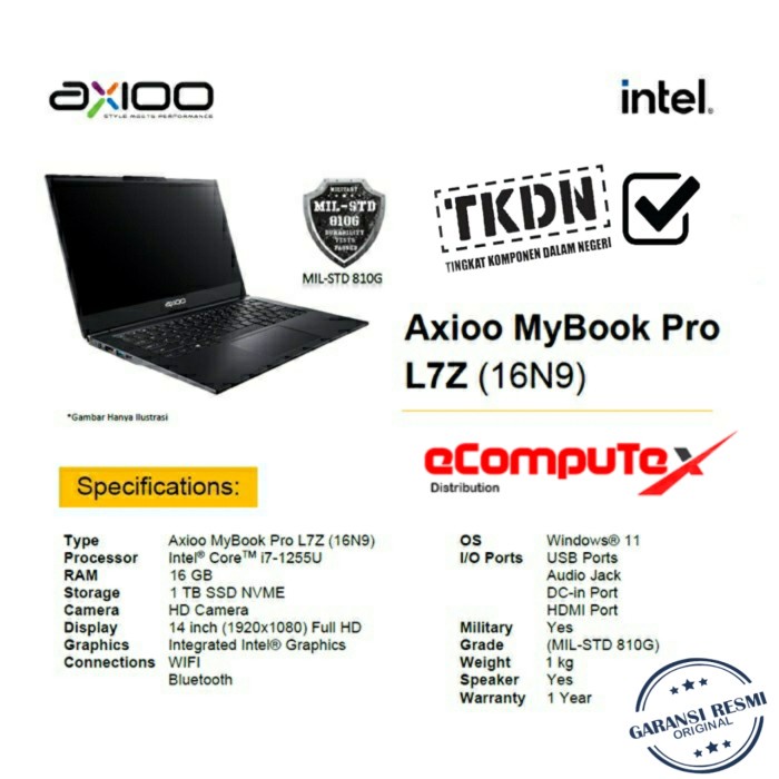 LAPTOP AXIOO MYBOOK PRO L7Z (16N5) i7 16GB 1TB 14&quot;FHD WIN11 TKDN GARANSI RESMI