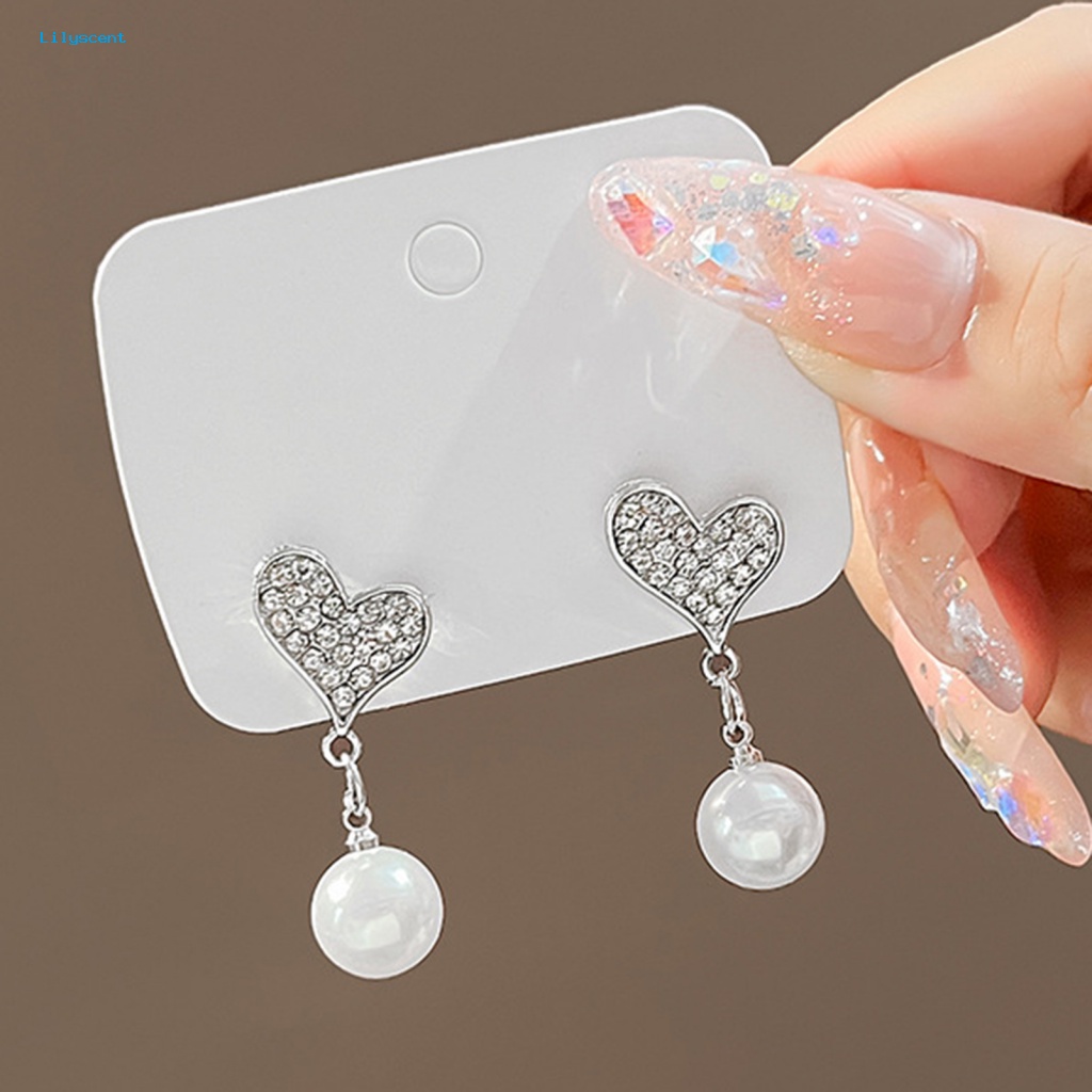 Lilyscent 1pasang Anting Liontin Alloy Untuk Pacaran INS Fashion Cinta Hati Mutiara Imitasi Berlian Imitasi Ear Studs Indah