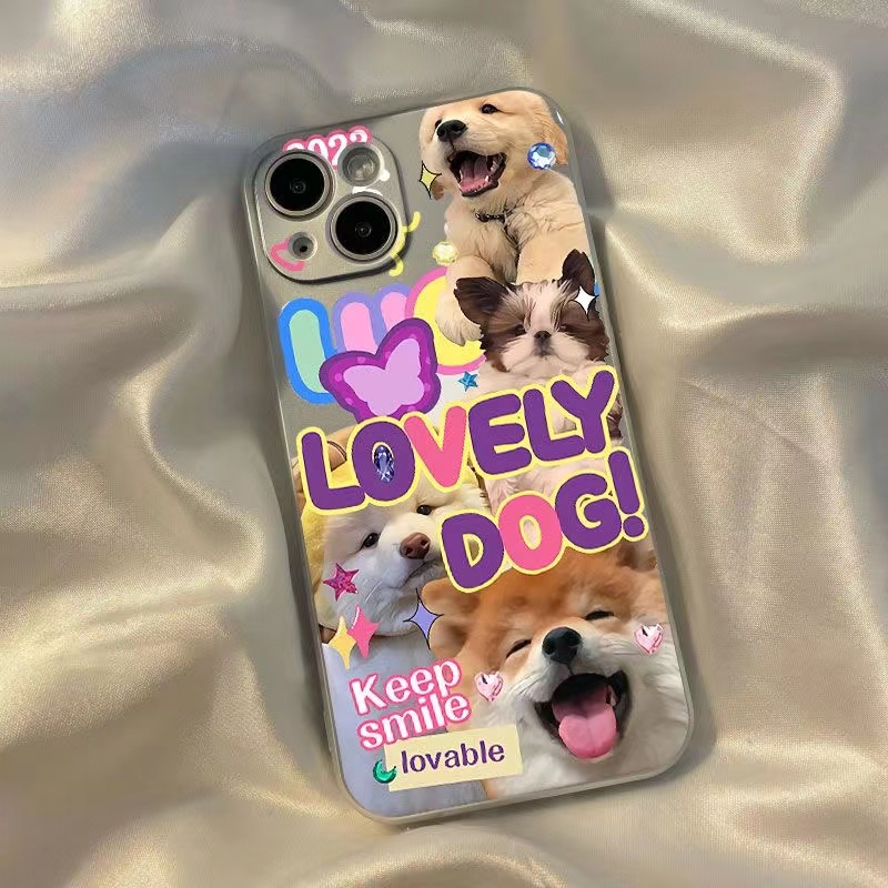 IPHONE Lovely Dog Soft Case Kompatibel Untuk Iphone11 14 13 12 Pro XS Max XR X8 7 6S Plus Casing Ponsel Mini Electroplate TPU Silikon Shockproof Cover