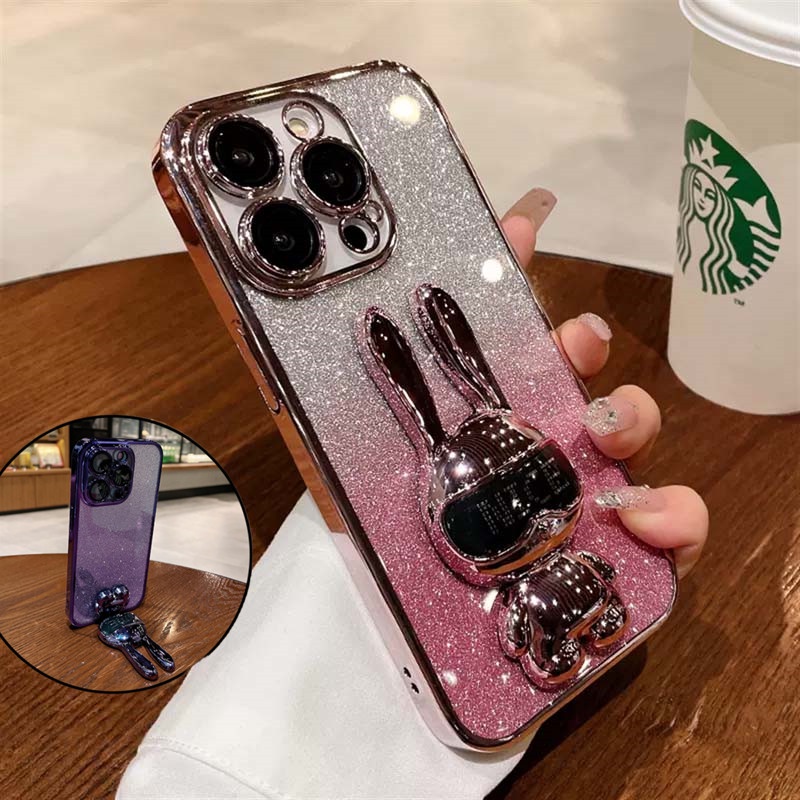 Premium aesthetic Kartun Kelinci Putih case iPhone 14 pro Max14 plus case iPhone 13 12 pro Max14 plus Kamera Mewah Perlindungan Lensa TPU Bening shockproof soft case