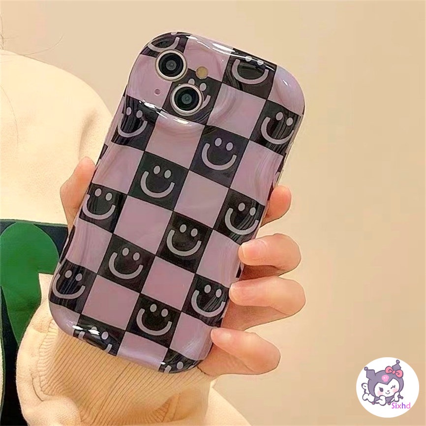 IPHONE Kompatibel Untuk Iphone14 13 12 11 Pro Max SE 2020 X XR Xs Max7 8 6 6s Plus 3D Cream Wave Edge Simple Happy Face Phone Case Lembut TPU Penutup Pelindung Kamera