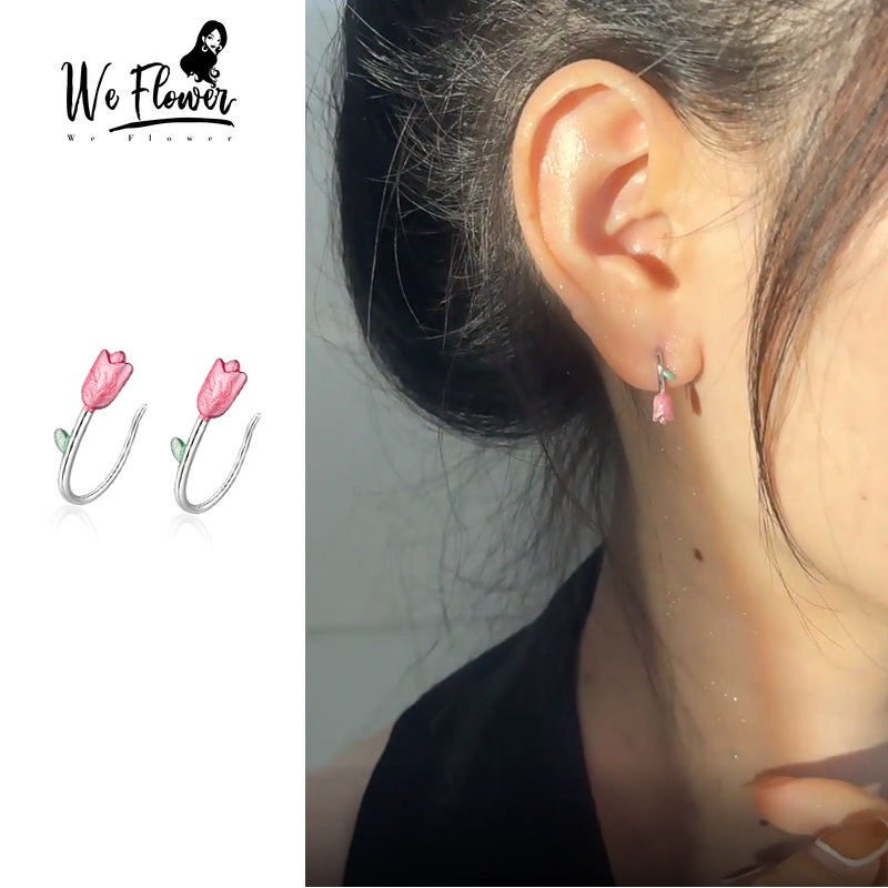 Kami Bunga Korea s925 Perak Mawar Merah Tulip Anting Kait Untuk Wanita Perempuan Trendi Manis Bunga Klip Anting-Anting Indah Telinga Aksesoris Hadiah