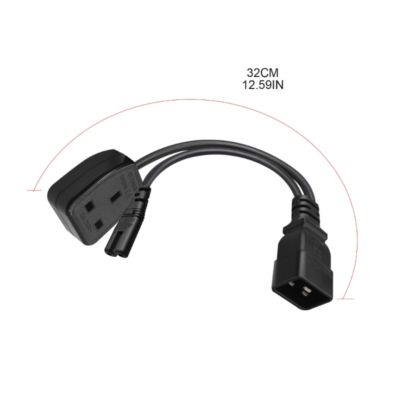 Cre C20 to C7 Kabel Listrik UK IEC320 C20 Male to UK C7 Female Power Converter Extension Adapter Kabel Cord 1FT/0.32M