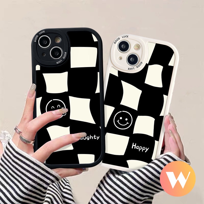 Simple Black White Checkerboard Phone Casing Infinix  Hot 10 Lite Note 8 Smart 6 5 Hot 10T 11s 10s 11 9 10 Play Cute Smile Face Soft Tpu Case