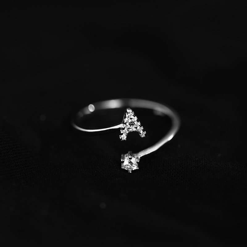 Korea Sederhana Surat Liar Berlian 26huruf Inggris Terbuka Adjustable Cincin Halo Perhiasan Gadis