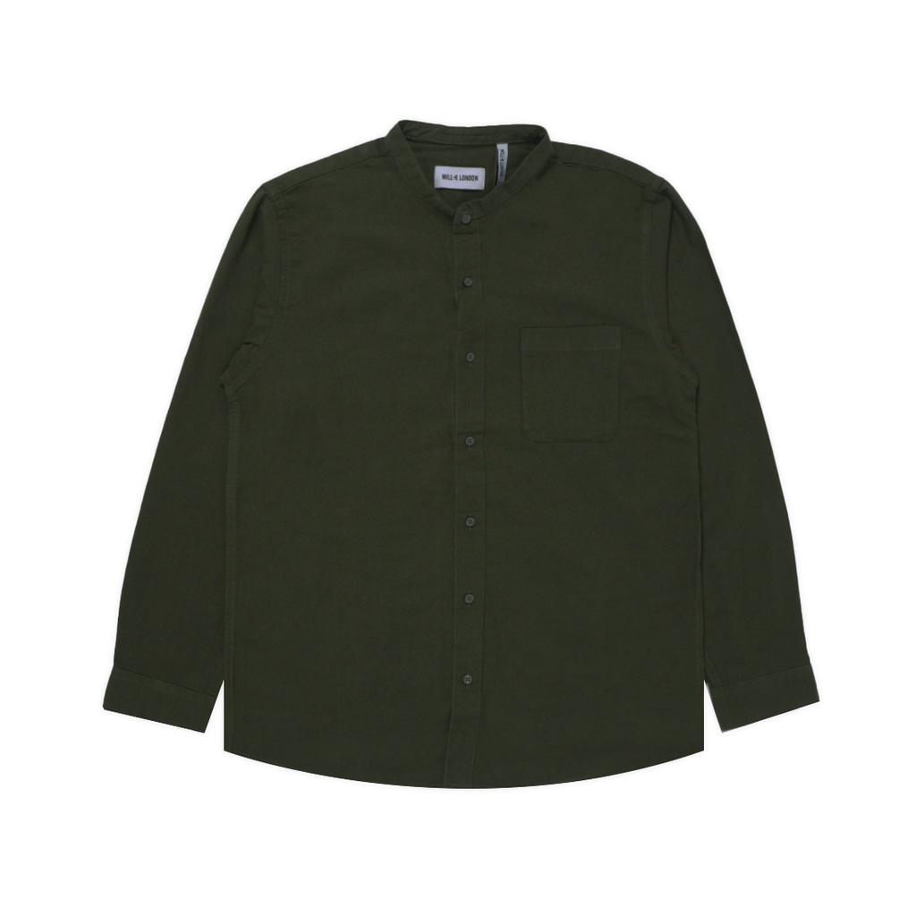 WILL-K LONDON Kemeja Basic Kerah Mandarin Panjang - Army