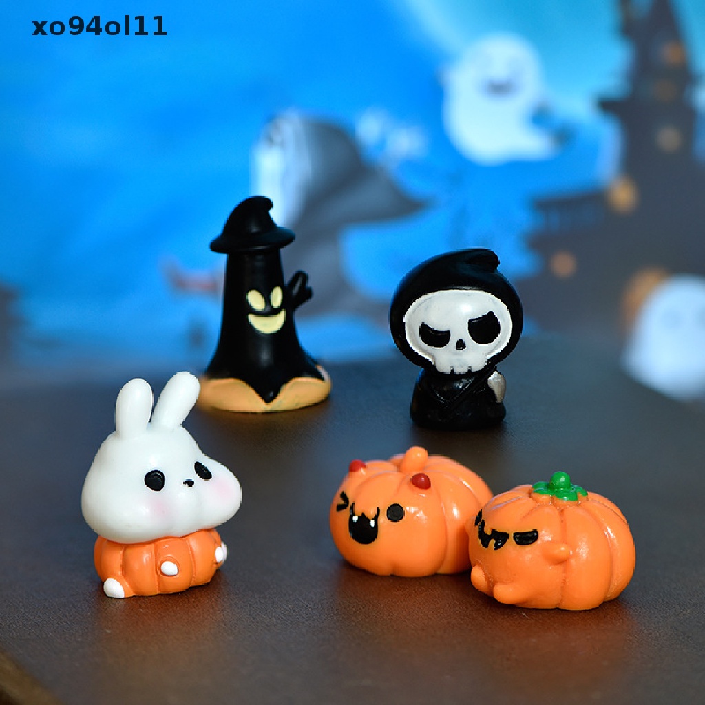 Xo FAY 1Pcs Ghost Halloween Ornamen Lucu Ornamen Lanskap Mikro Halloween Decor Miniatur Patung Mini Labu Dekorasi Taman Vampir Resin Craft OL