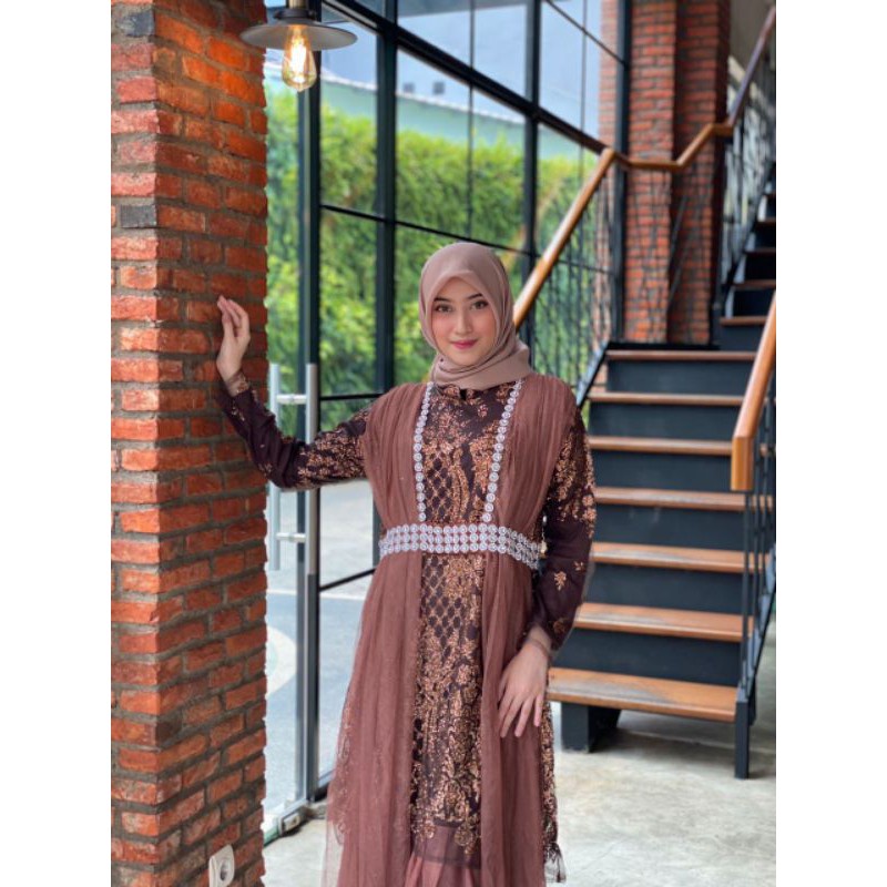 PB//GAMIS MADURI TILE MUTIARA - DRESS PESTA KONDANGAN TERBARU - PAKAIAN WANITA - BAJU GAMIS BRUKAT M