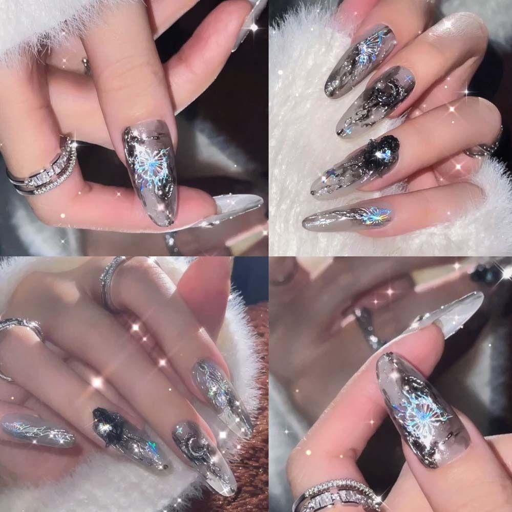 Mxbeauty Stiker Kuku Kupu-Kupu Wanita Fashion Bulan Bronzing Butterfly Flame Self Adhesive Nail Dekorasi