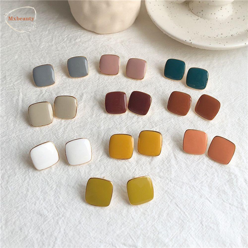 Mxbeauty Anting Stud Enamel Bentuk Kotak Geometris Warna-Warni Gaya Vintage Untuk Wanita