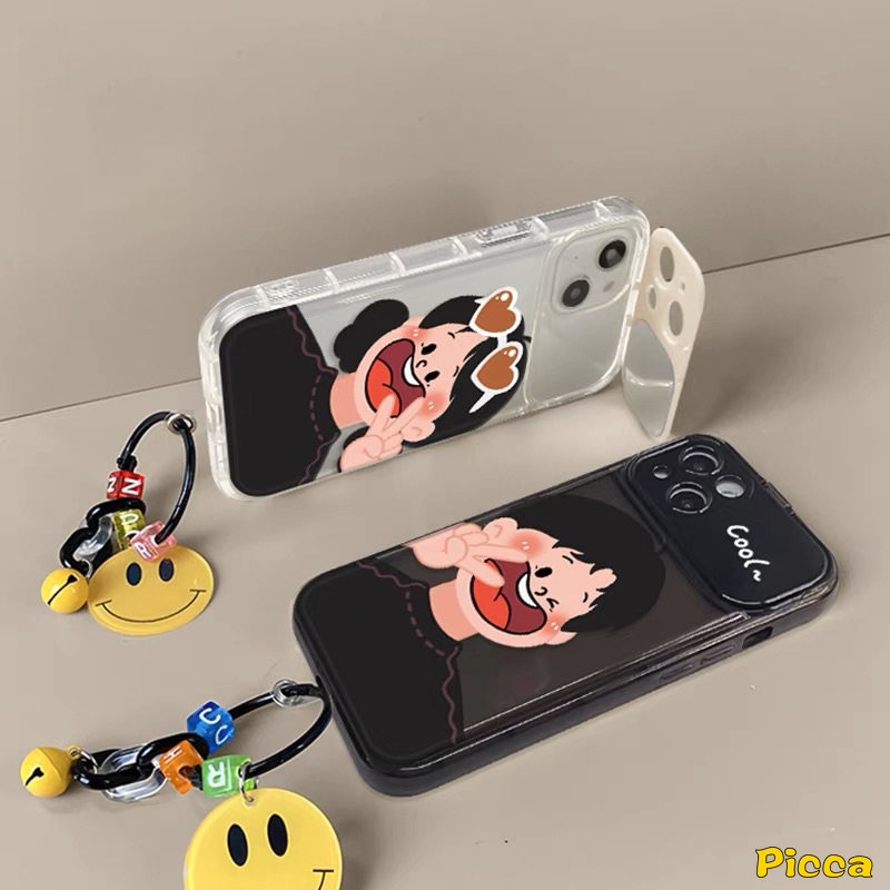 IPHONE Flip Kreatif Make Up Mirror Case Kompatibel Untuk Iphone7 8 14 Plus 11 13 12 14 Pro MAX XR X XS MAX SE Pasangan Cowok Cewek Case Dengan 3D Gelang Shockproof Soft Cover