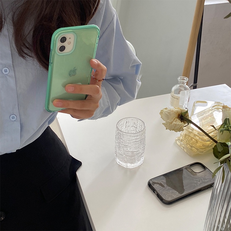 IPHONE Desain Dasar Transparan Ponsel TPU Soft Case Lebar Bingkai Kamera Cover Untuk Iphone7 8 PLUS X XR XS 11 12 13 MINI PRO MAX SE 2020