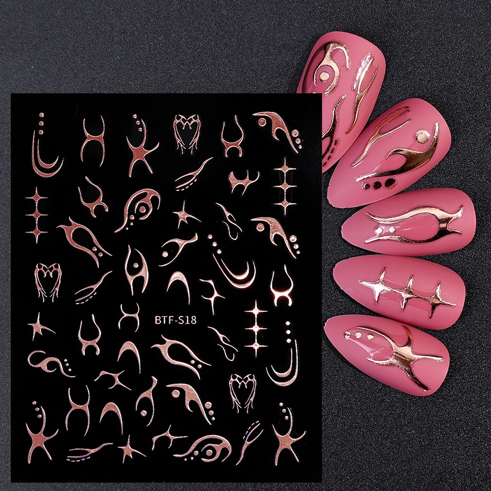 Minimalis Ins Angin Laser Api Peningkatan Kuku Stiker DIY Nail Art Shiny Sticker 3D Garis Geometris Tekstur Stiker Kuku