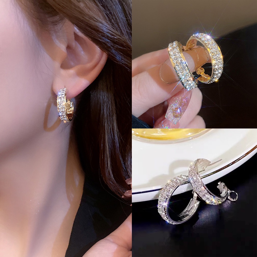 Deartiara Indah Super Berkilau Anting Cincin, Desain Kecil, Cahaya Gaya Mewah, Anting Cincin Bulat, Anting Perempuan