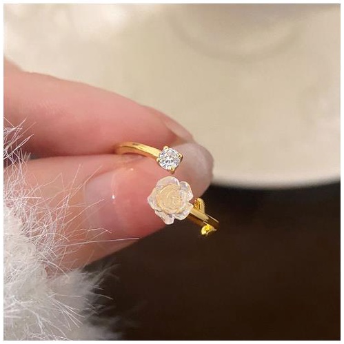 Bunga Mawar Korea Hoop Pesona Cincin Wanita Terbuka Tidak Teratur