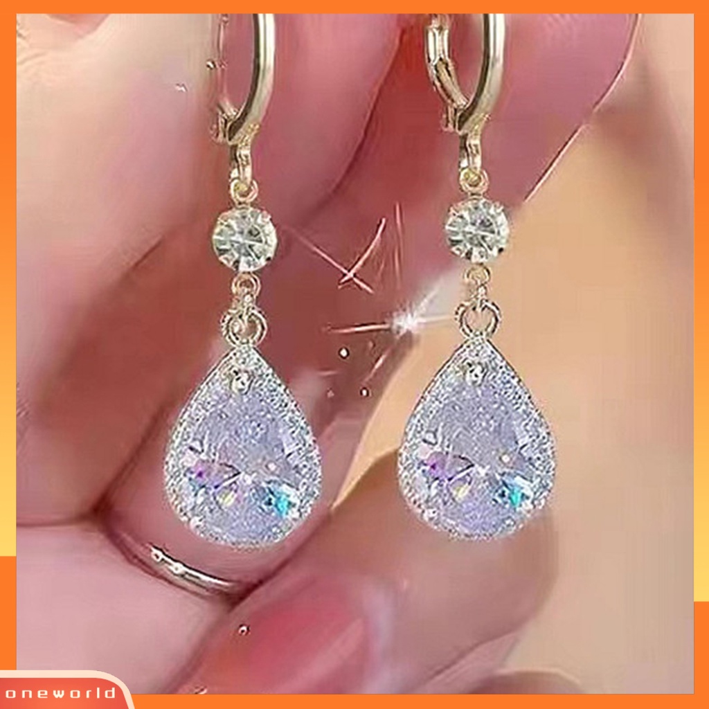 [EONE] 1pasang Menjuntai Anting-Anting Tetesan Air Liontin Elegan Emas Hypoallergenic Berkilau Berlian Imitasi Wanita Anting-Anting Fashion Perhiasan