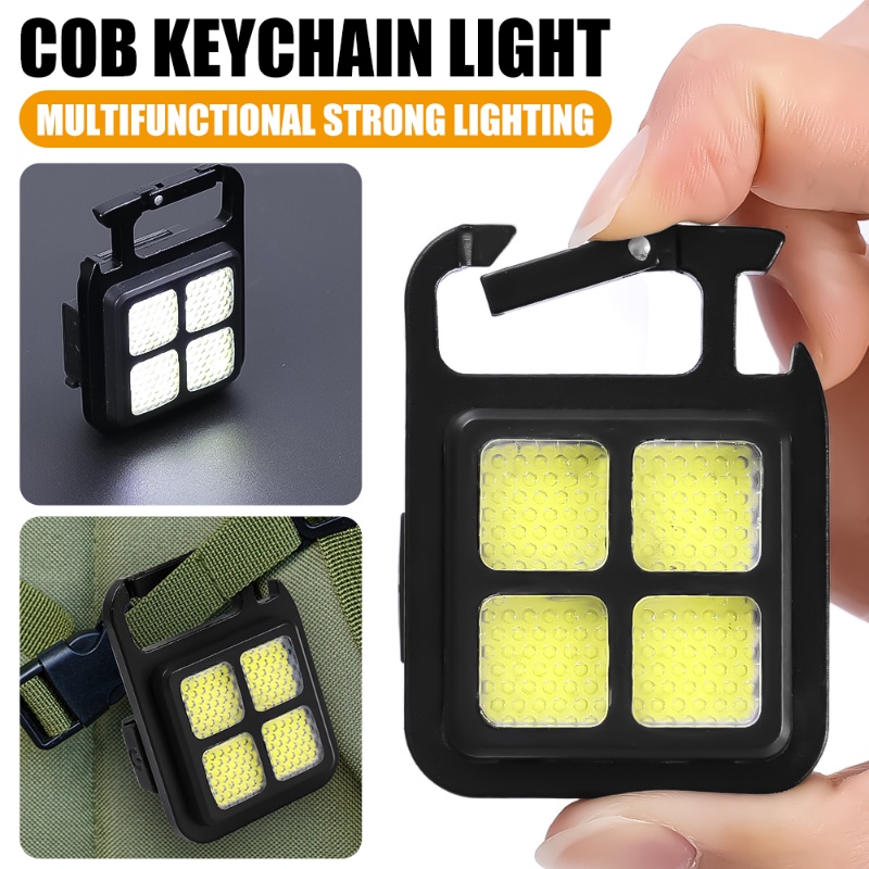 Lampu Kerja LED Super Terang Mini/Senter Keyring Lipat Portabel Rechargeable/Lampu Gantungan Kunci COB Gantung Multifungsi Aksesoris Berkemah