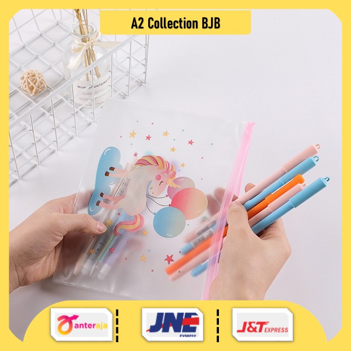 

A2 | TEMPAT PENSIL ALAT TULIS KANTOR SEKOLAH / TEMPAT KOSMETIK / MAKEUP / MAKE UP TRANSPARAN MAP FILE UNICORN / ZIPPER BAG