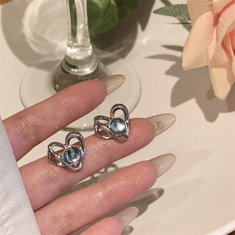 Cinta Tidak Teratur Anting Hati Korea Fashion Opal Wanita Anting S925 Perak Jarum Anting