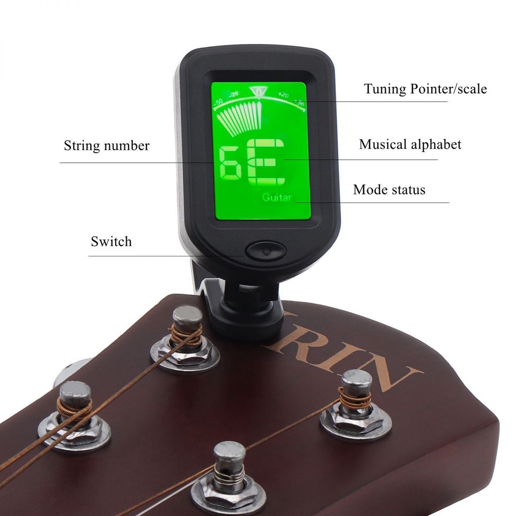 Clip On Guitar Tuner Portable Tuner Digital Universal Untuk Gitar/Bass/Biola/Ukulele/Chromatic