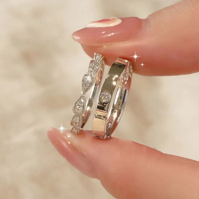 Retro Mewah Penuh Berlian Cincin Pasangan Sederhana Perak Terbuka Cincin Lamaran Cincin Hari Valentine Hadir