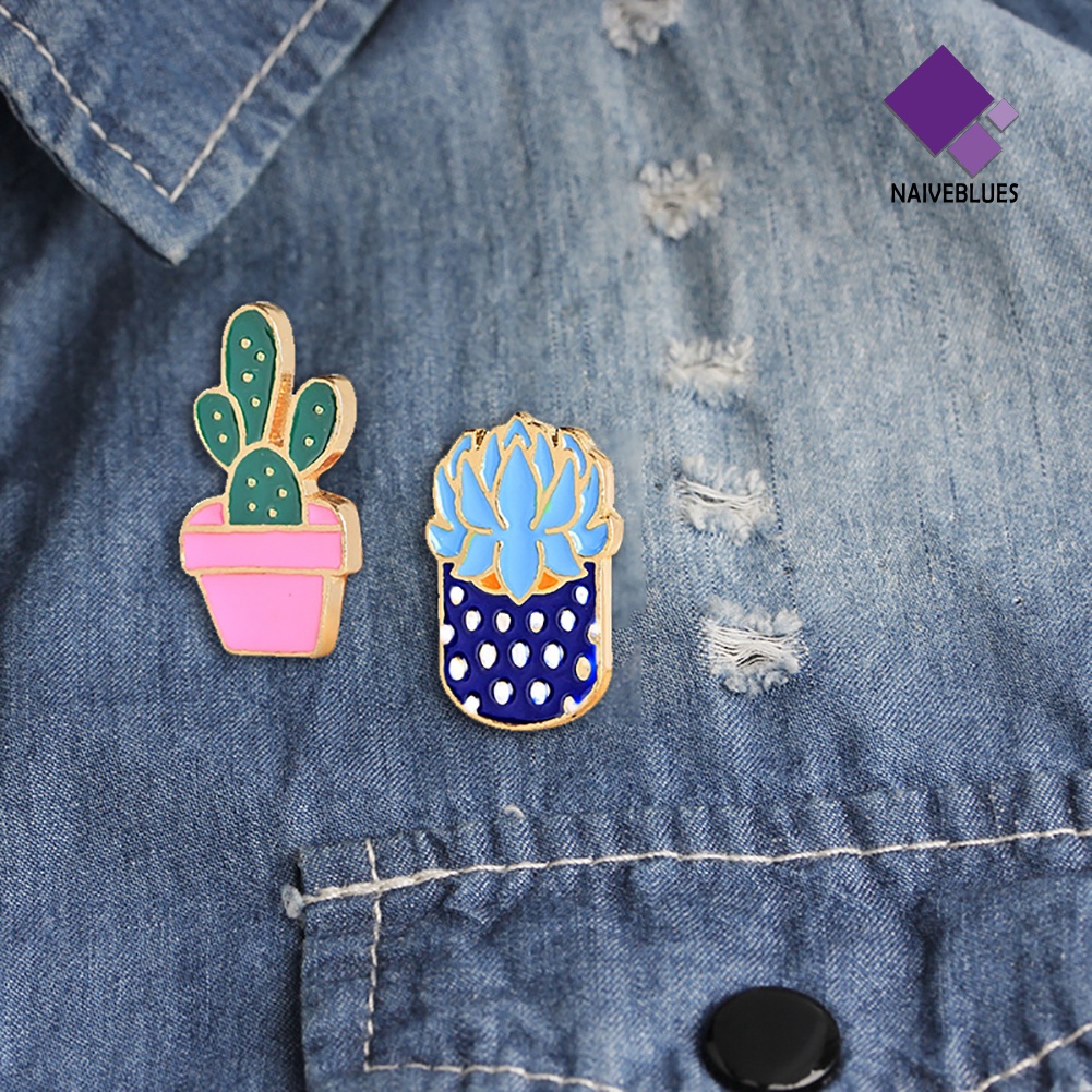 &lt; Naiveblues &gt; Fashion Kaktus Pot Tanaman Enamel Wanita Kemeja Bros Kerah Pin