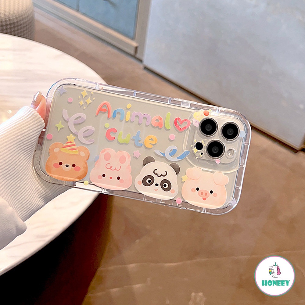 IPHONE Kawaii Animal Pesta Ulang Tahun Beruang Art Casing Ponsel Transparan Untuk Iphone14 13 12 11 Pro Max14 Plus Case Kartun Lucu Soft Cover