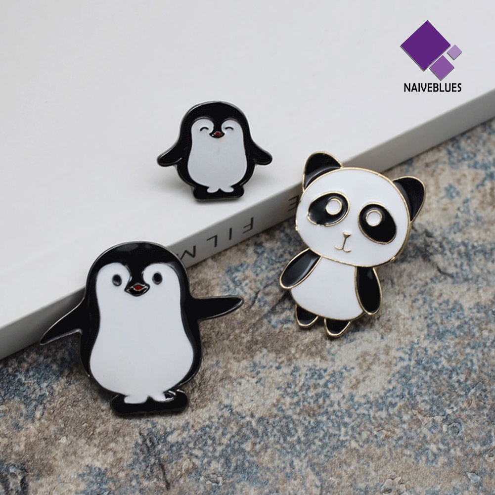 &lt; Naiveblues &gt; Bros Enamel Panda Pinguin Lucu Wanita Kartun Kancing Lencana Lapel