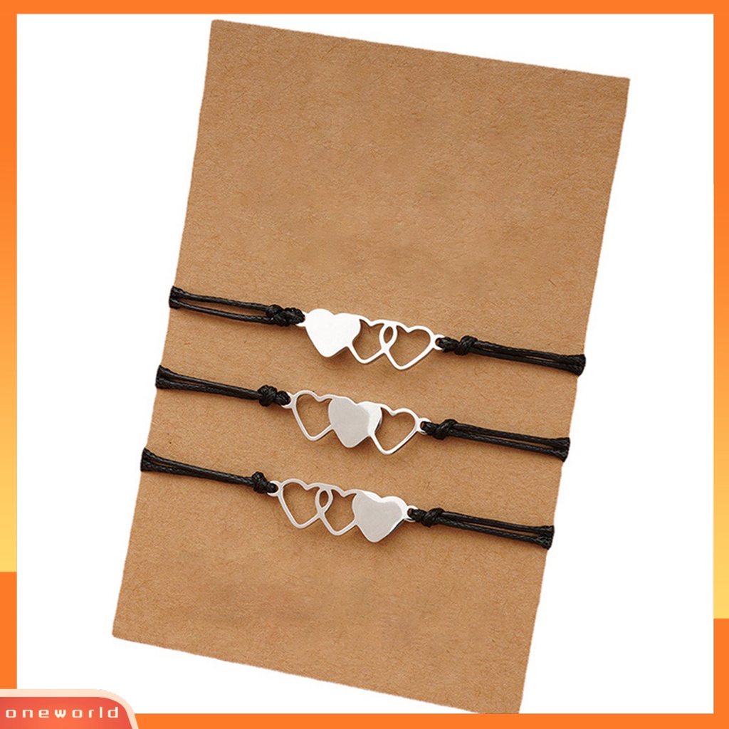 [EONE] 3pcs/set Gelang Lady Adjustable Bentuk Hati Kreatif Kualitas Tinggi Gelang Kartu Untuk Anniversary