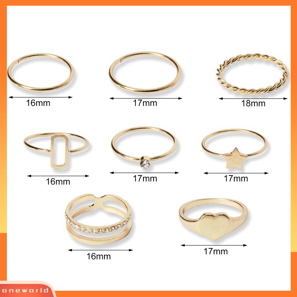 [EONE] 8 Pcs Cincin Jari Bintang Berujung Lima Berlian Imitasi Perhiasan Electroplating Geometris Cincin Hadiah Ulang Tahun