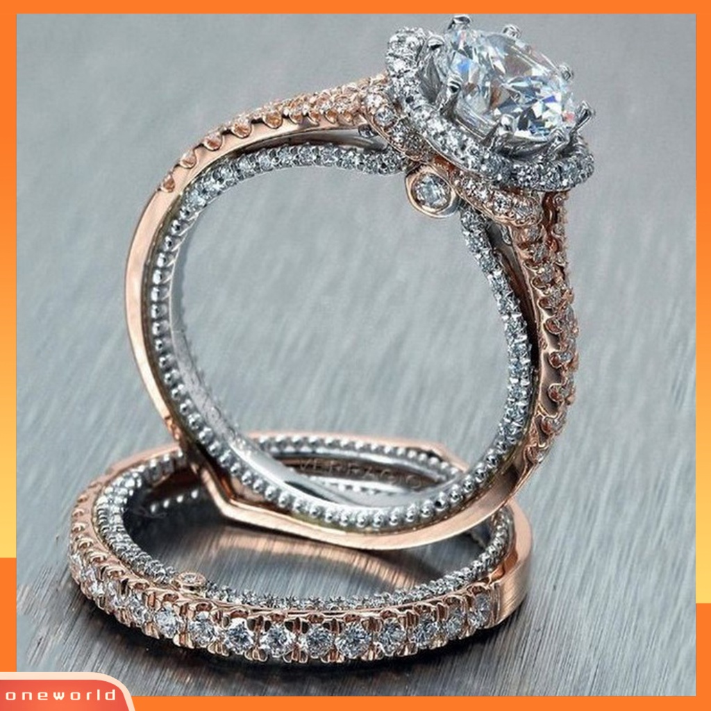 [EONE] 2 Pcs Temperamen Indah Kilau Terang Electroplating Engagement Rings Berlian Imitasi Mengkilap Wanita Jari Cincin Perhiasan Aksesoris