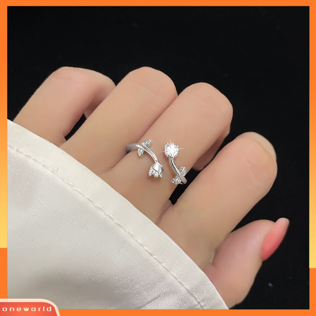 [EONE] Wanita Cincin Temperamen Berlian Imitasi Mengkilap Hias Berkilau Pembukaan Yang Dapat Disesuaikan Hadiah Hias Wanita Elegan Tulip Jari Cincin Perhiasan Pesta Untuk Pacaran