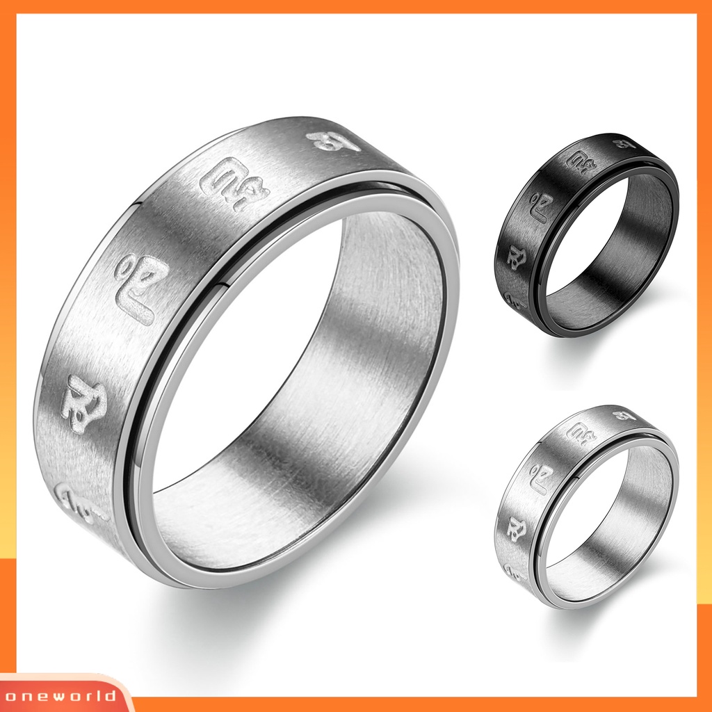[EONE] Pasangan Cincin Retro Dapat Diputar Stainless Steel Terukir Dipoles Stress Relief Kasual Wanita Pria Jari Cincin Fashion Perhiasan