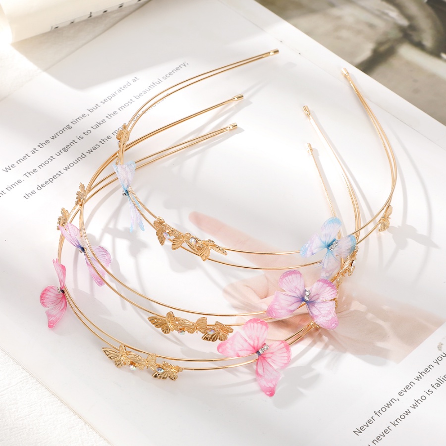 Korea Alloy Double Layer Headband Mutiara Kupu-Kupu Kristal Rambut Band Woman Aksesoris Rambut