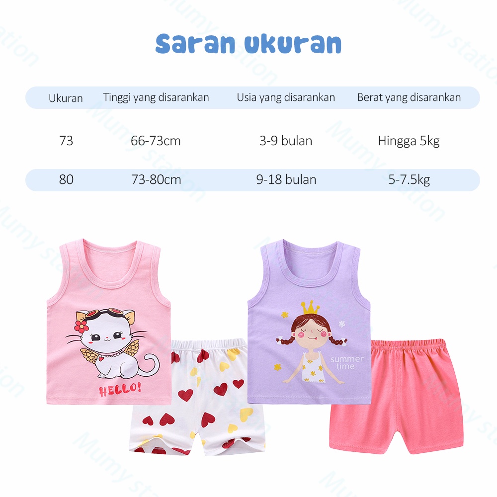 Mumystation 0-2Tahun Setelan Anak Bayi Tanpa Lengan Dan Celana Pendek/Kaos Oblong Bayi