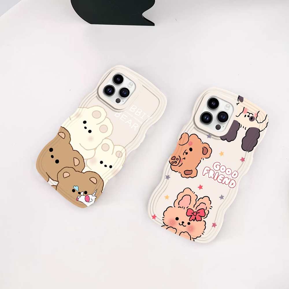 Casing Lucu Realme C55 Realme 10 C30 C31 C35 C21Y C25Y RealmeC11 2021 C15 C25 C17 C12 C3 C2 Realme 8i 7i 5 5i 6i 7 Pro Kartun Beruang Dan Kelinci Wave Edge TPU Phone Case Cover