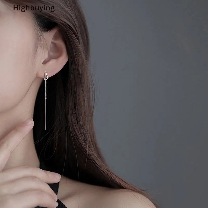 Hbid Gaya Sederhana Rantai Kotak Rumbai Drop Anting Untuk Wanita Panjang Menjuntai Earring Line Aksesoris Tipis Mini Trendi Telinga Perhiasan Glory