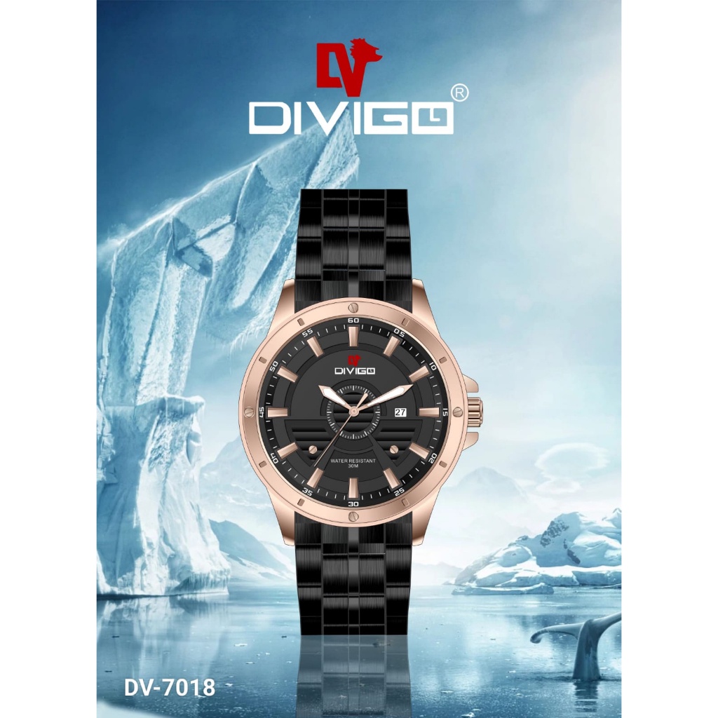 [B] Jam tangan Pria Divigo Original Dv-7018 Rantai Elegant Water Resist Free Box